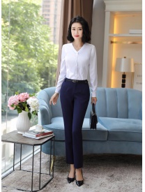 女式白色V領長袖襯衣