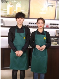 掛脖工裝尼純色圍裙 墨綠