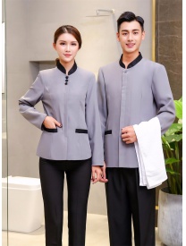保潔服女式三粒扣男式一?？?灰色